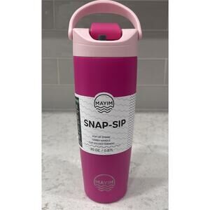 Mayim SNAP SIP 30oz Steel Tumbler Lid Lock Pop-up Straw Handle Hot Bright Pink